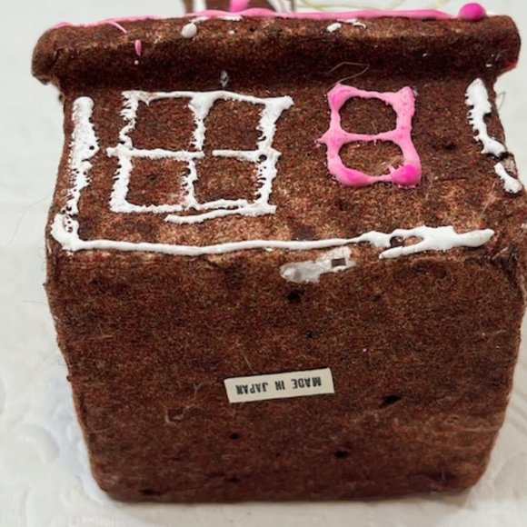 Vintage Gingerbread House Flocked Styrofoam Ornament Made In Japan 50's - Picture 5 of 12